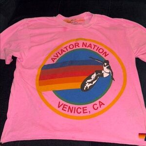 Aviator Nation Pink Tee with Colorful Stripes
